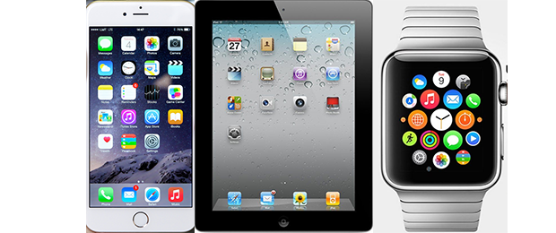 images of iPhone, iPad, and Apple watch